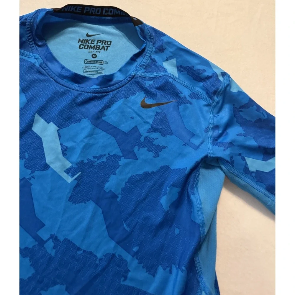 Nike Pro Combat Dri-Fit Compression T-shirt Blue Polyester Blend 543609-433 Sz M